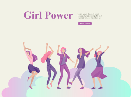 Web page design template for beauty, dreams motivation, International Womens Day, feminism concept, girls power and woman rights, vector illustration for website and mobile website developmentのイラスト素材