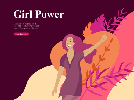 Web page design template for beauty, dreams motivation, International Womens Day, feminism concept, girls power and woman rights, vector illustration for website and mobile website developmentのイラスト素材