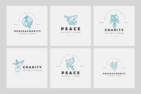 Vector icon and logo peace and charity. Editable outline stroke size. Line flat contour, thin and linear design. Simple icons. Concept illustration. Sign, symbol, element.のイラスト素材