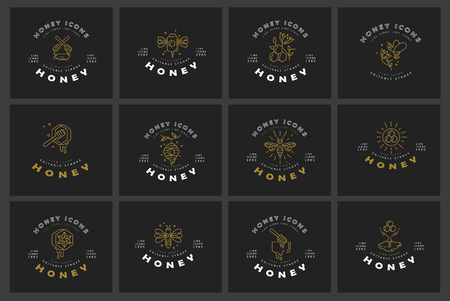 Vector icon and logo honey. Editable outline stroke size. Line flat contour, thin and linear design. Simple icons. Concept illustration. Sign, symbol, element.のイラスト素材