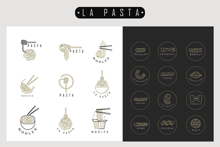 Vector icon and logo for italian pasta or noodles. Editable outline stroke size. Line flat contour, thin and linear design. Simple icons. Concept illustration. Sign, symbol, element.のイラスト素材