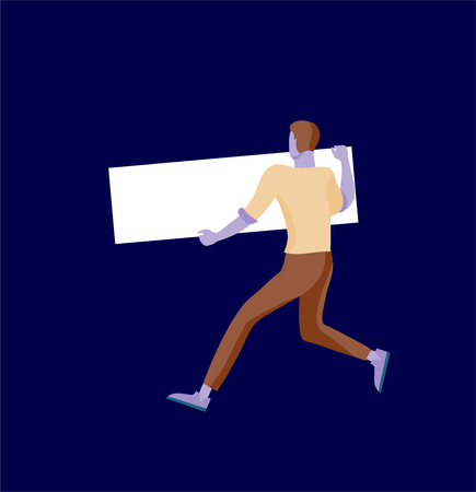 Business people moving, dancing and holding blank banner and stand. People taking part in parade or rally. Male and female protesters or activists. Modern vector illustration flat concepts characterのイラスト素材