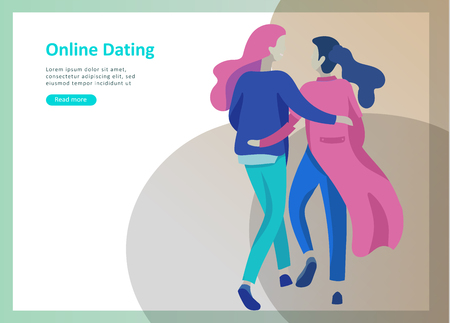 Online dating concept app login page with Funny cartoon characters couple. Modern graphic elements for web banners, web design, printed materials. Flat design vector illustrationのイラスト素材