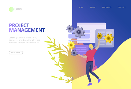 Landing page template, office concept business people for project management, business, workflow and consulting. Modern vector illustration flat concepts character for website and mobile website development.のイラスト素材