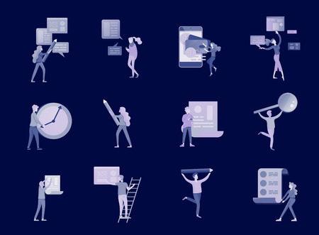 Office business people concept, management and administration. Character people planing, web desidn, businessmen discuss social network, news, social networks. Flat vector illustration.のイラスト素材