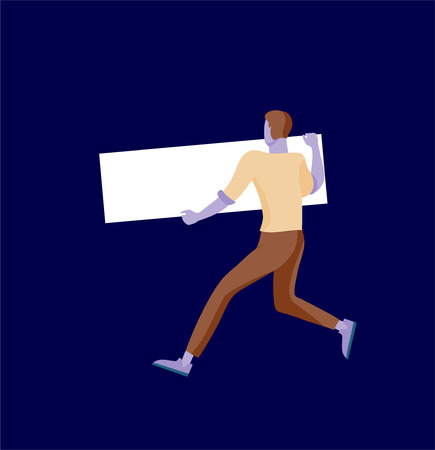Business people moving, dancing and holding blank banner and stand. People taking part in parade or rally. Male and female protesters or activists. Modern vector illustration flat concepts characterのイラスト素材