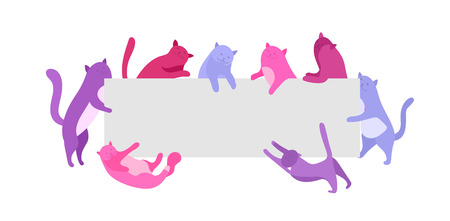 Cute cat and dog holding blank signのイラスト素材