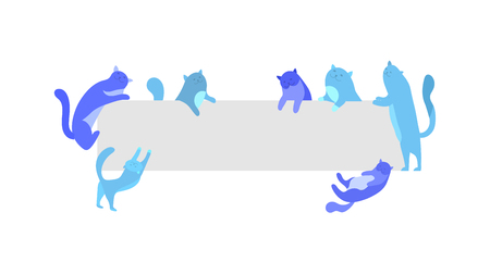 Cute cats holding blank banner. Happy cute kitten. Cartoon style vector illustrationのイラスト素材