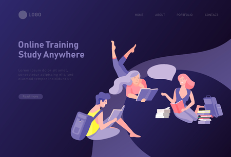 Set of web page design templates with relaxed learning people outdoor for online education, training and courses. Modern vector illustration concepts for website and mobile website developmentのイラスト素材