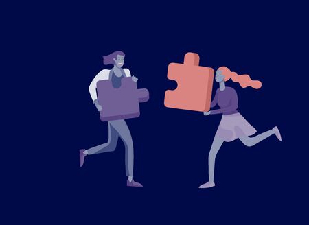 Vector character business people with infographic of puzzle have solution. Goal thinking.のイラスト素材