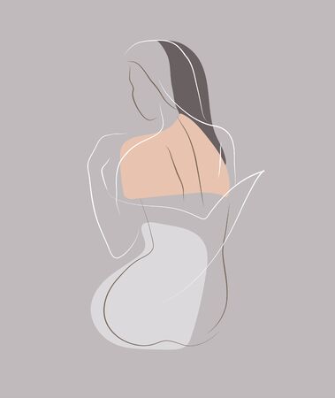 Feminine concept design template and illustration. Woman in minimal linear style Fashion illustration by femininity, beauty and modern art. Abstract poster and t-shirt print Vector illustrationのイラスト素材