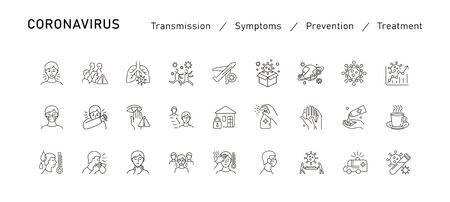 Set of Coronavirus Protection. Prevention of New epidemic 2019-nCoV icon set for infographic or website. Safety, health, remedies and prevention of viral diseases. Isolation. Vector illustrationのイラスト素材