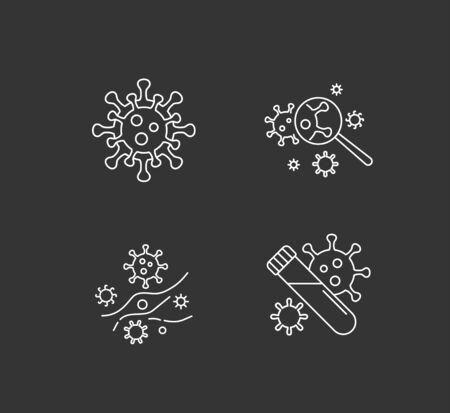 Coronavirus icon and symbol. Pandemic 2019-nCoV icon set for infographic or website. Spread and growth of diseased, infographics. Vector line illustrationのイラスト素材