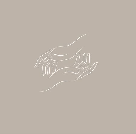 design template in trendy linear minimal style. Vector abstract hands. Abstract symbol for organic products, beauty cosmetics, jewellery and hand crafted.のイラスト素材