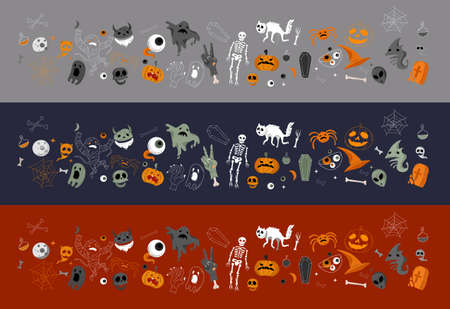 Vector icon and element collection for Helloween greeting card and poster, party sign. Concept illustration with Sign and symbol. Flat design cartoon element.のイラスト素材