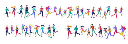 People Marathon Running Sport race sprint, concept illustration running men and women wearing sportswer in landscape. Jogging at Training. Healthy Active Speed Exercise. Cartoon Vectorのイラスト素材