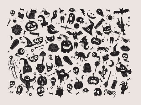 Vector icon and element collection for Halloween greeting card and poster, party sign. Concept illustration with Sign and symbol. Flat design cartoonのイラスト素材