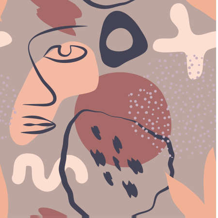Seamless pattern. Abstract trendy doodle in organic freehand matisse art style. Various Shapes and objects. Contemporary modern icons templates for posters, Social media. Vectorのイラスト素材