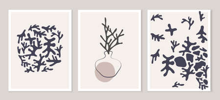 Abstract trendy doodle in organic freehand matisse art style. Various Shapes and objects. Contemporary modern icons templates for posters, Social media. Vectorのイラスト素材