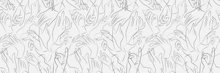 Vector seamless pattern. Vector female beauty hands silhouette. Editable outline stroke size. Line flat contour, thin and linear design. Simple icons. Concept illustration.のイラスト素材