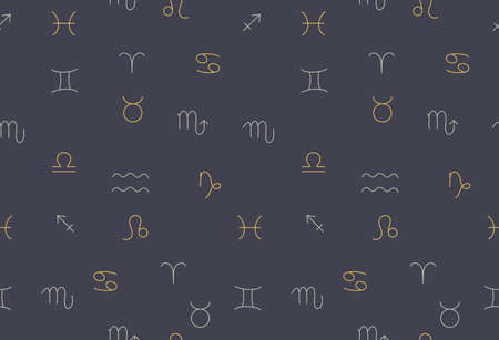 Vector eamless pattern with Zodiac signs. Astrology horoscope icons of esoteric. Vector illustrationのイラスト素材