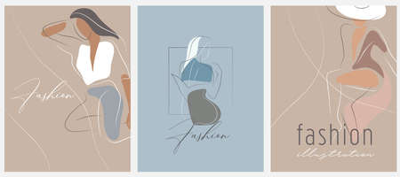 Feminine concept design template and illustration. Woman in minimal linear style Fashion illustration by femininity, beauty and modern art. Abstract poster and t-shirt print Vectorのイラスト素材