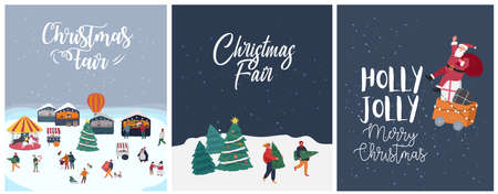 Landing page template with Christmas and New Year holiday elf portrait photo with big candy. Animator in christmas costume. Christmas winter fair. Cartoon vectorのイラスト素材