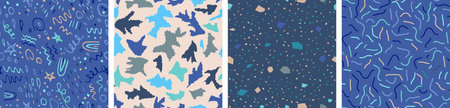 Set of colorful childish abstract hand drawn seamless pattern set. Contemporary minimal modern trendy freehand doodle. Templates for social media icons, posters. vector illustrationのイラスト素材