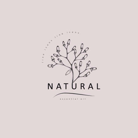 Minimal feminine floral monogram and logo. Hand drawn wedding herb, elegant leaves. Botanical rustic trendy greenery vector illustrationのイラスト素材