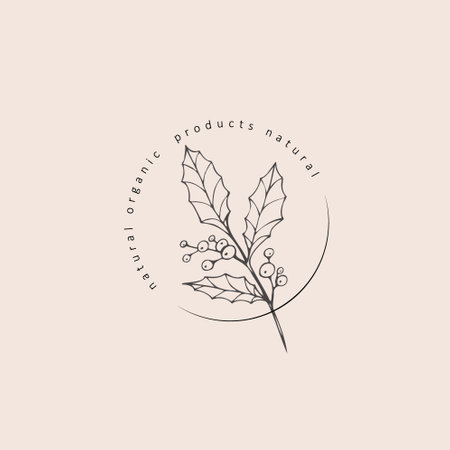 Minimal feminine floral monogram and logo. Hand drawn wedding herb, elegant leaves. Botanical rustic trendy greenery vectorのイラスト素材