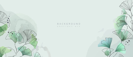 Watercolor bakground with ginkgo biloba plant. Floral foliage for wedding invitation, wall art or card template. Vector illustration. Luxury rusticのイラスト素材