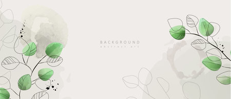 Watercolor bakground with leaves. Floral foliage for wedding invitation, wall art or card template. Vector illustration. Luxury rustic trendy artのイラスト素材