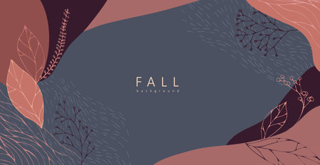 Abstract autumn backgrounds greeting cards and invitations. Banners with autumn hand drawn leaves and elementsのイラスト素材