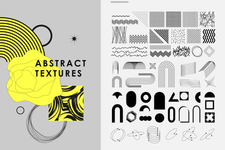 Trendy geometric design elements. Simple shapes forms and frames inspired brutalism, abstract bauhaus and boho cosmic style. Universal star and flower shape, basic formのイラスト素材