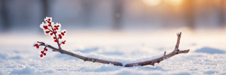 Winter background with snow-covered branch in the forest. Winter landscape.の素材