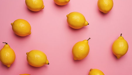 Lemons on pink background. Flat lay, top view.の素材