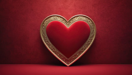 Valentine's day background with red heart on red background.の素材
