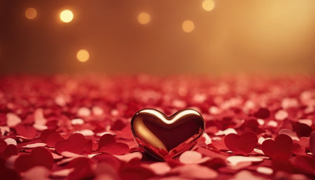 Valentine's day background with red heart on bokeh backgroundの素材