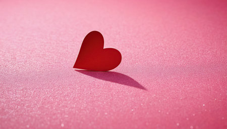 Red paper heart on pink background. Valentines day greeting card.の素材