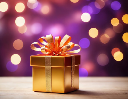 Gift box on bokeh background. Christmas and New Year conceptの素材