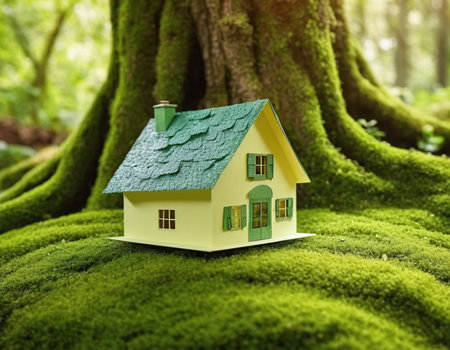 House model on moss in the forest. Real estate and property conceptの素材