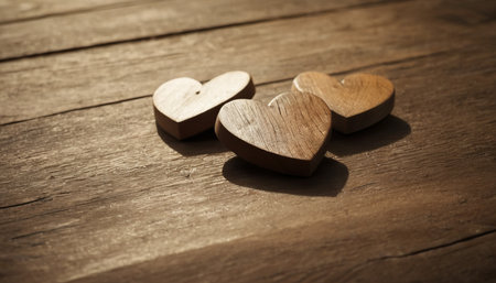 Wooden hearts on a wooden background. Valentine's day concept.の素材