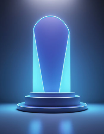 Stage podium with lighting, Stage Podium Scene with for Award Ceremony on blue Background, Vector Illustrationの素材