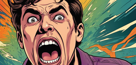 Angry man. Vector illustration. Comic book style cartoon character.の素材