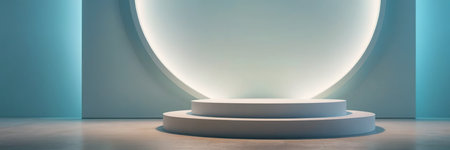 3d rendering of a round podium in a room with blue wallsの素材