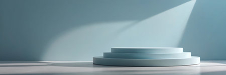 3d rendering of blue minimal geometric podium for product presentation in studioの素材