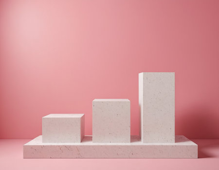 3d render, abstract geometric forms, podiums on a pink backgroundの素材