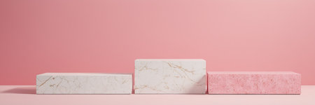 3d rendering of white marble podium on pink background for product display.の素材