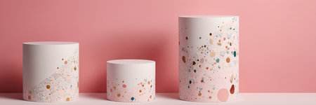 3d render of abstract minimal geometric shapes composition. Cylinder podiums for product presentation.の素材