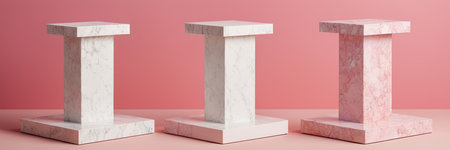3d rendering of marble pedestal with pink background. Abstract minimal background.の素材